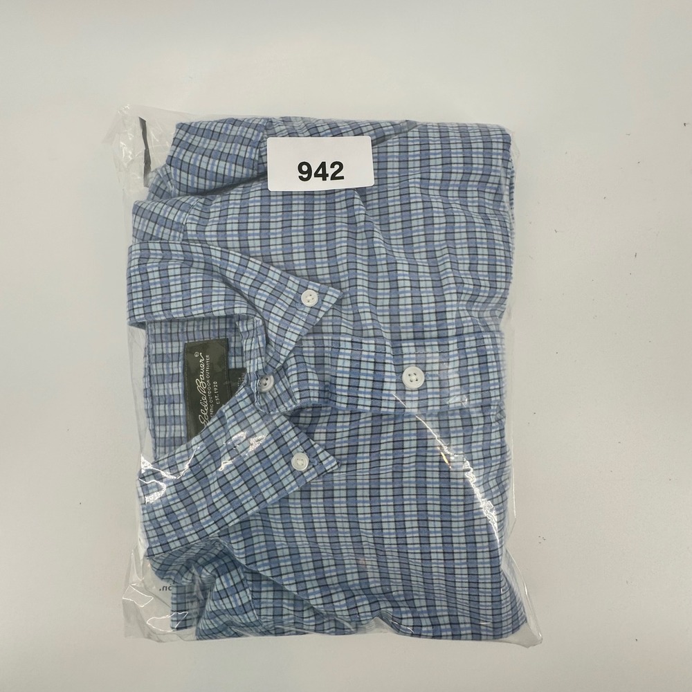Eddie Bauer Mens Blue Plaid Seersucker Short Sleeve Button Down Shirt Size M - Picture 13 of 13